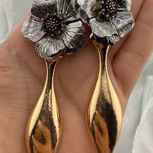 New! Zara  Gold and Silver Floral Drop Earrings